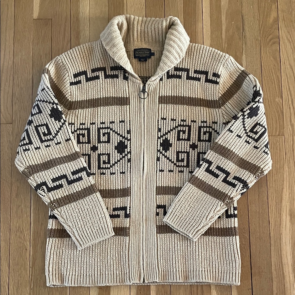 Pendleton Men's Beige and Brown Zip-Up Sweater